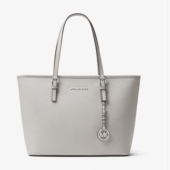 Michael Kors Jet Set Travel Saffiano Leather Top-Zip Tote Bag Gray - Picture 2 of 16